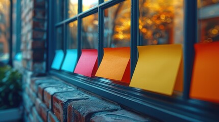 Post-it notes are stuck on the window.