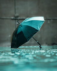 Black Umbrella On Floor In Heavy Rain