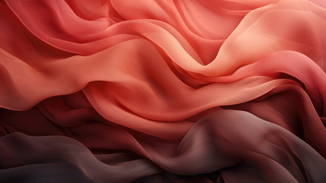 generated illustration of shiny silk with large fold waves into a fresh peach color background