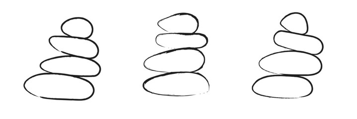 Balanced Zen stone logo template Vector Zen yoga stones stack or spa pebbles black and white graphic line illustration.