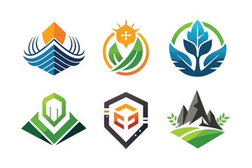 Obraz premium Collection of Abstract Nature-Inspired Logos with Geometric Shapes