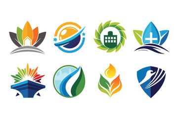 Collection of abstract logo designs with various colors and shapes.