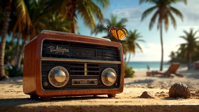 vintage radio on the beach