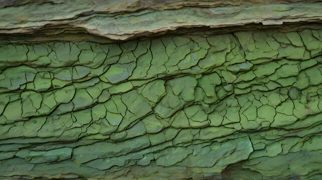 greenish shale with a slightly rough texture and thin, parallel layers, sharp and vibrant 