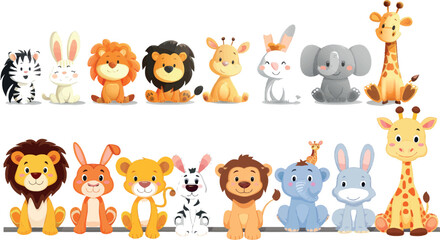 Obraz premium Wild characters wall stickers and decor nowaday modern art. Koala, cat, and crocodile peek out lines. Cartoon animals holding banners.