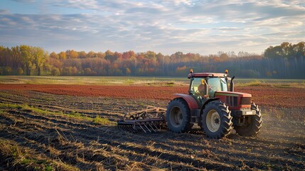 Obraz premium Tractor with a rotary rake