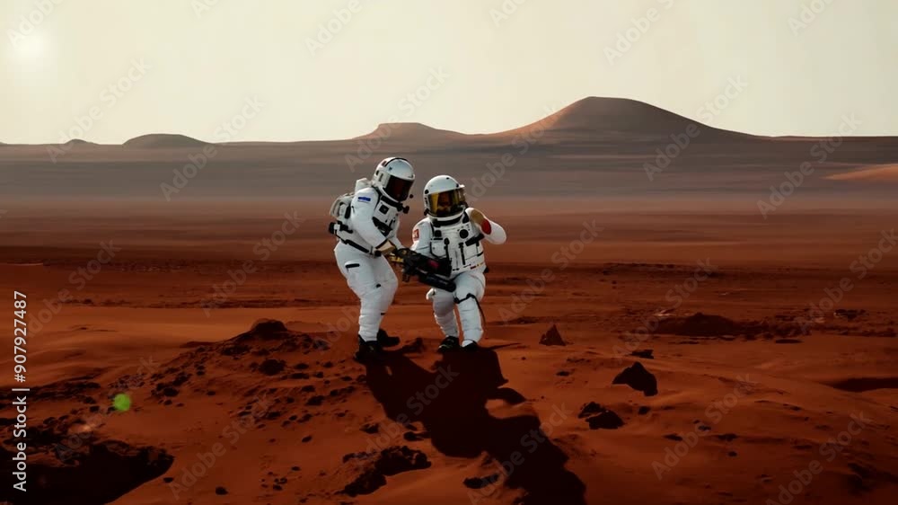 Poster astronauts collecting samples on mars during daylight generative ai