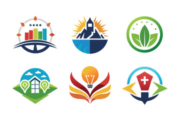 Fototapeta premium Colorful Abstract Logo Designs with Geometric Shapes and Symbols