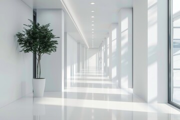 Obraz premium White open space office corridor with mock up wall, Generative AI