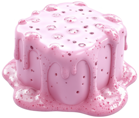 A vibrant pink cake with glossy frosting, melting slightly, perfect for celebrating special occasions and dessert photography. cut out, PNG, isolated on transparent background.
