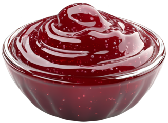 Delicious red jam in a clear bowl, perfect for spreading on toast or as a topping for desserts. cut out, PNG, isolated on transparent background.