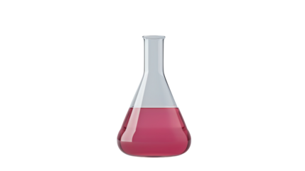 Glass laboratory flask with pink liquid isolated on white background. Perfect for scientific, educational, or medical use.