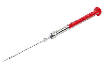 Close-up of a precision screwdriver with a red handle isolated on a white background, perfect for detailing and electronics work.