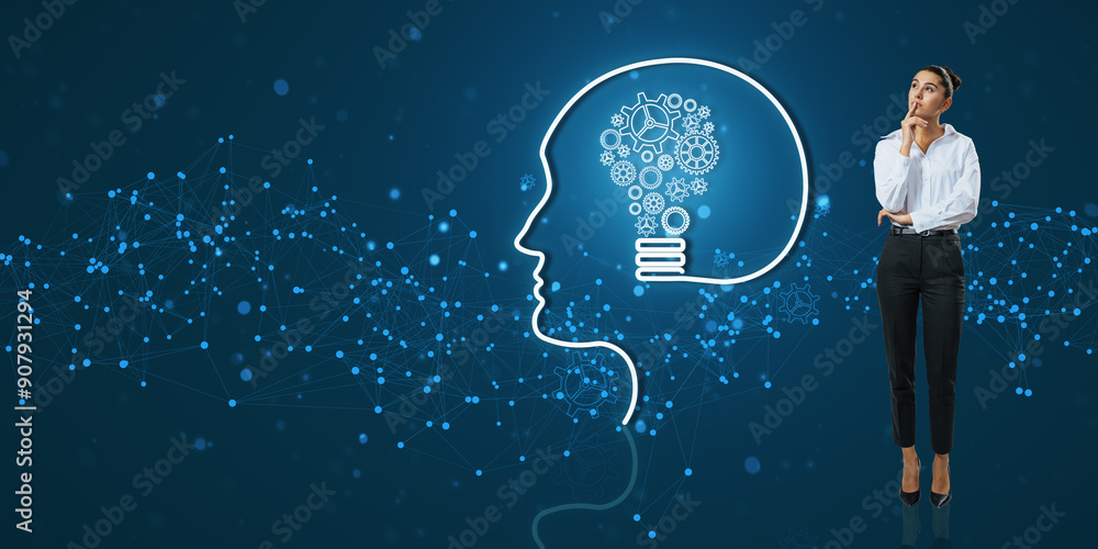 Poster concept of artificial intelligence and innovative thinking in business.