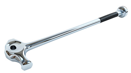 A high-quality, polished, chrome-plated metal hammer with a rubber grip handle, isolated on a white background.