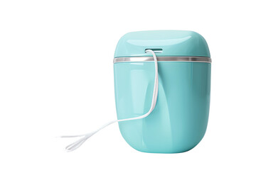 Teal-colored floss container with a sleek design, isolated on a white background. Perfect for dental and hygiene concepts.