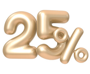 25 Percent Number Champagne color 3d Render