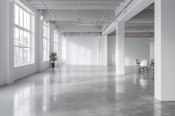 Obraz premium White open space office corridor with mock up wall, Generative AI