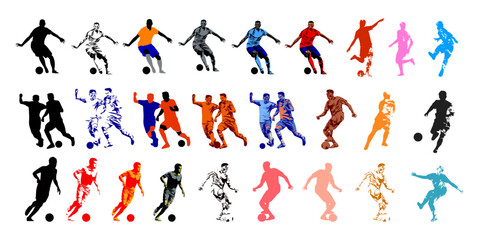 Set of silhouettes football, soccer player icon vector illustration. Isolated on white background.