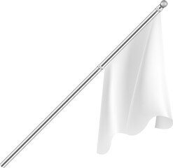 White textile flag on metal pole realistic mockup