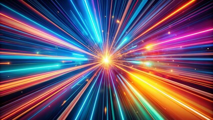 Fototapeta premium Vibrant glowing radioactive lines streak across a dark background in a mesmerizing abstract graphic texture, evoking a sense of dynamic speed and futuristic intensity.