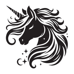 Unicorn simple vector silhouette black and white.
