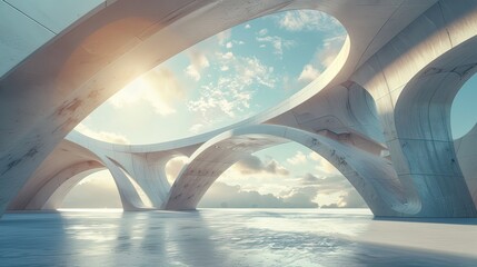 3d render of abstract futuristic architecture with empty concrete floor. 