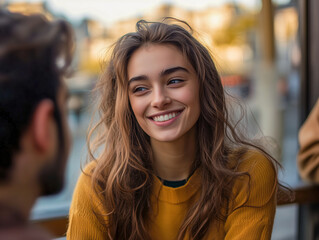 Obraz premium Portrait of smiling woman sitting with boyfriend