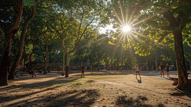 A serene moment of archers aiming their bows in a park with the Luxembourg Gardens as the setting, combining the tranquility of nature with the precision of sport.