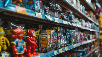 Naklejka premium Toy Store Shelf with Colorful Toys.