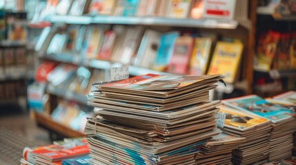 Stack of Magazines in a Bookstore.