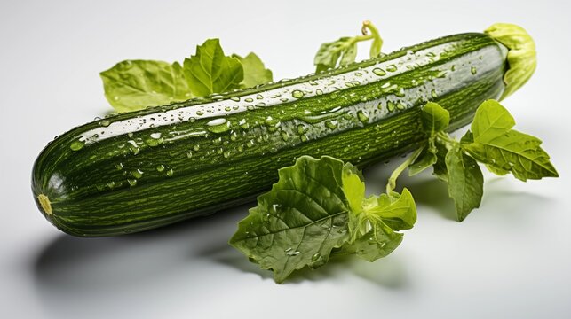 Close up of a fresh zucchetta, macro photography, delicious textures, front view from above, studio lighting, white background.