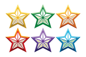 Obraz premium Six Colorful 3D Stars with White and Gray Internal Design