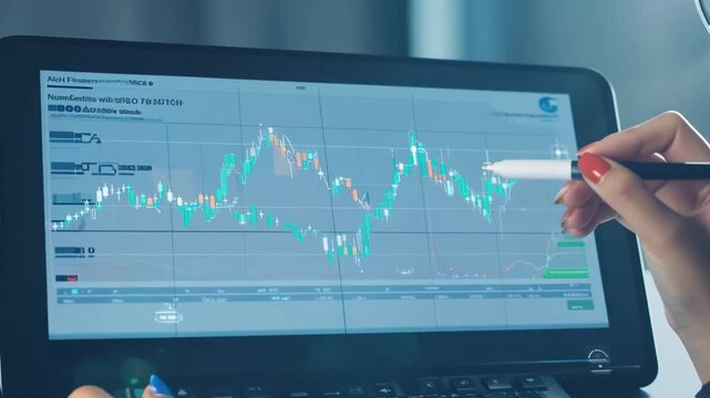 Millennial Freelancer Analyzing Financial Diagrams With Touch Pad Generative AI