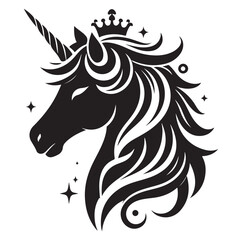 Unicorn simple vector silhouette black and white.