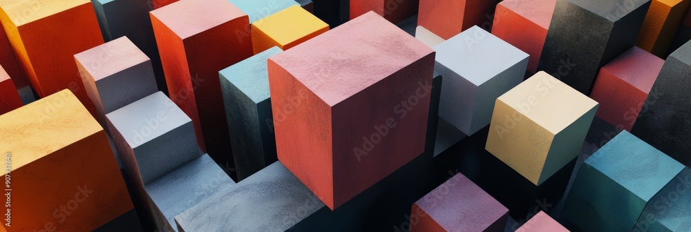 Poster a colorful abstract background featuring a close-up view of various sized cubes with vibrant hues. t