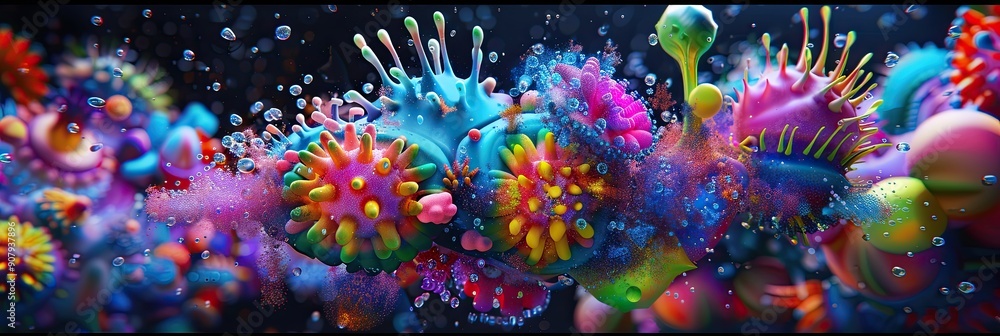 Aufkleber luminous bulbous biomorphic forms in surrealistic claymation displaying vibrant colors and organic s