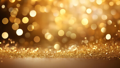 a gold celebration background with glittering colors, bokeh, and blank space for confetti, emphasizing the vibrant and festive elements with a sleek, contemporary look.