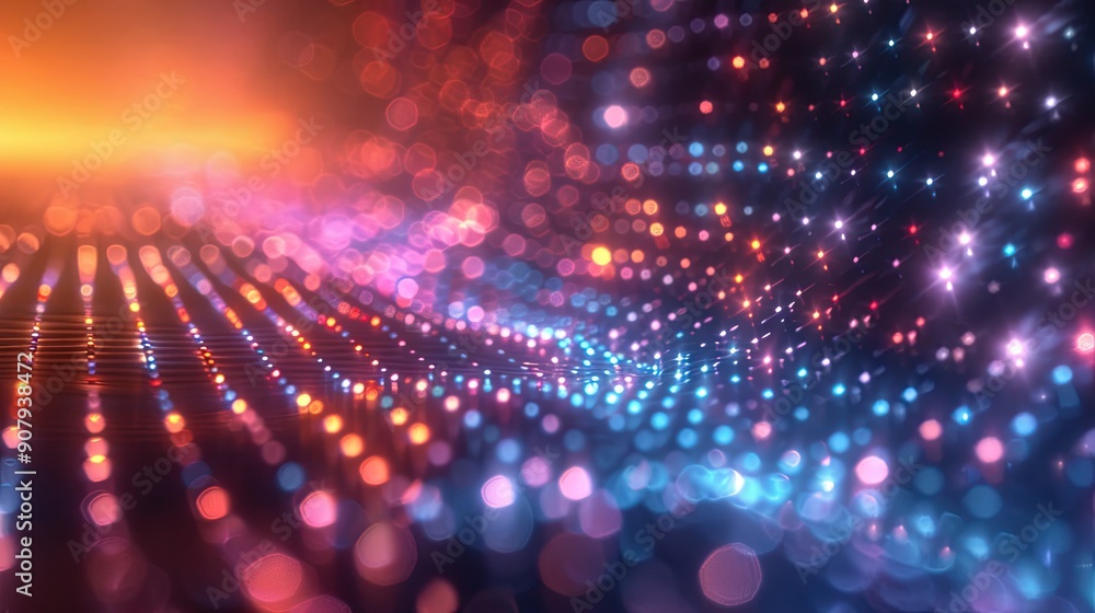 Poster Light Points Flowing Across A Pastel Background Creating Data Visualization Effects
