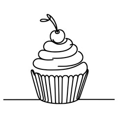 one line drawing cupcake snack vector illustration template design