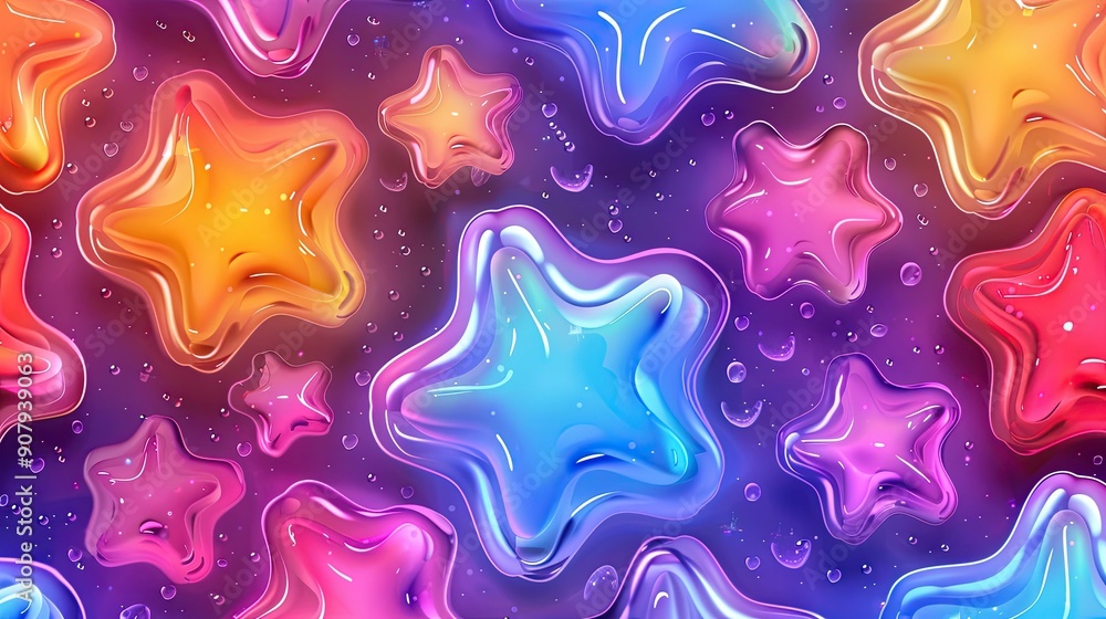 Aufkleber Vibrant Seamless Pattern Featuring Shiny Jelly Stars in Various Colors and Sizes on a Deep Background