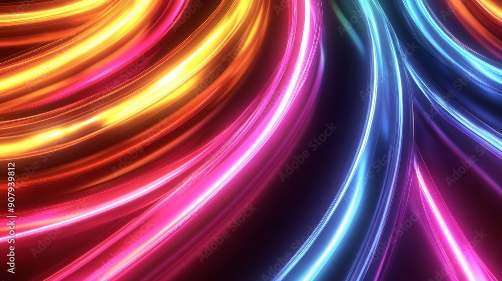 Poster a mesmerizing abstract background featuring vibrant neon light swirls in a dynamic pattern. the colo