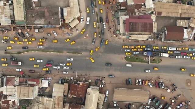Timelapse aerial video of vehicles in motion in the city of Yaounde, Cameroon Africa