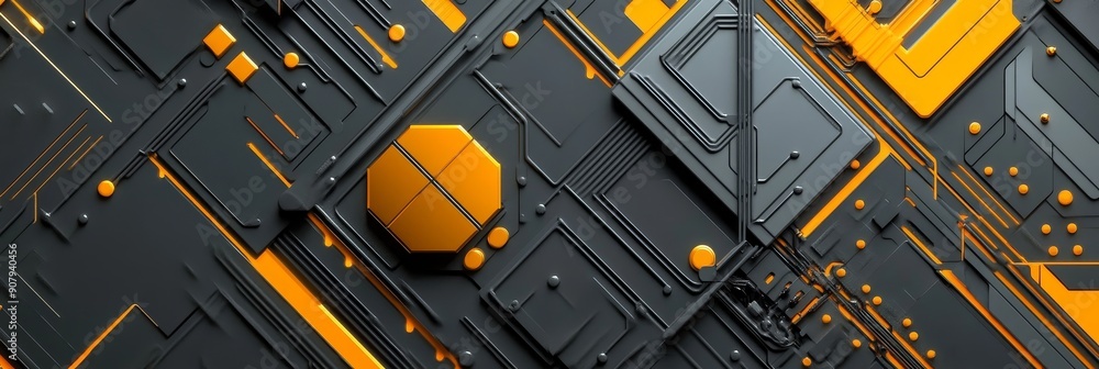Poster an abstract background featuring a geometric pattern of black and orange shapes. this image symboliz