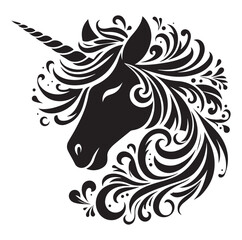 Fototapeta premium Unicorn simple vector silhouette black and white.