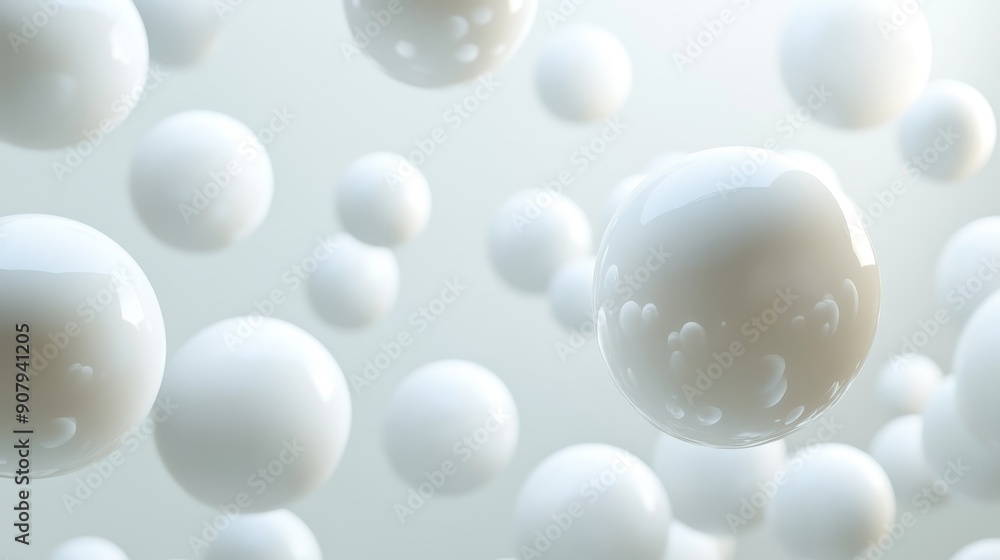 Poster abstract image featuring white spheres floating in a soft, ethereal light. this image represents pur