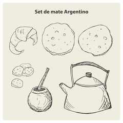 Plantilla de iconos mate argentino biscochitos y torta frita, bombilla pava vectorial editable © SofiaMartina
