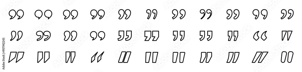 Poster linear quotation marks set. linear quotation marks outline. talk bubble speech icon on white backgro