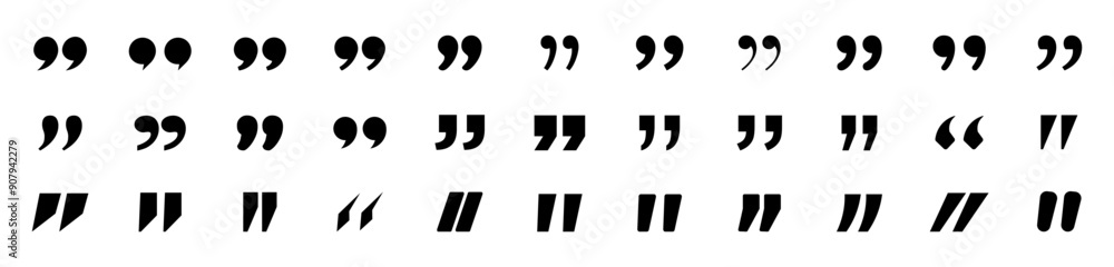 Poster set of quotation marks. quotation mark outline, collection of talking comma signs. speech bubble ico