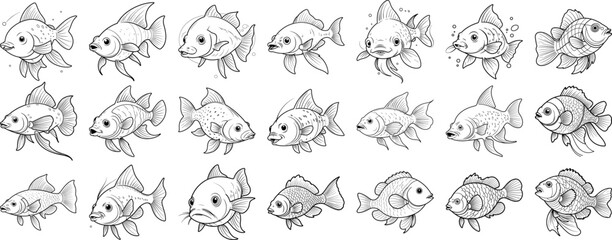 fish hand drawing coloring page and outline clipart vector design